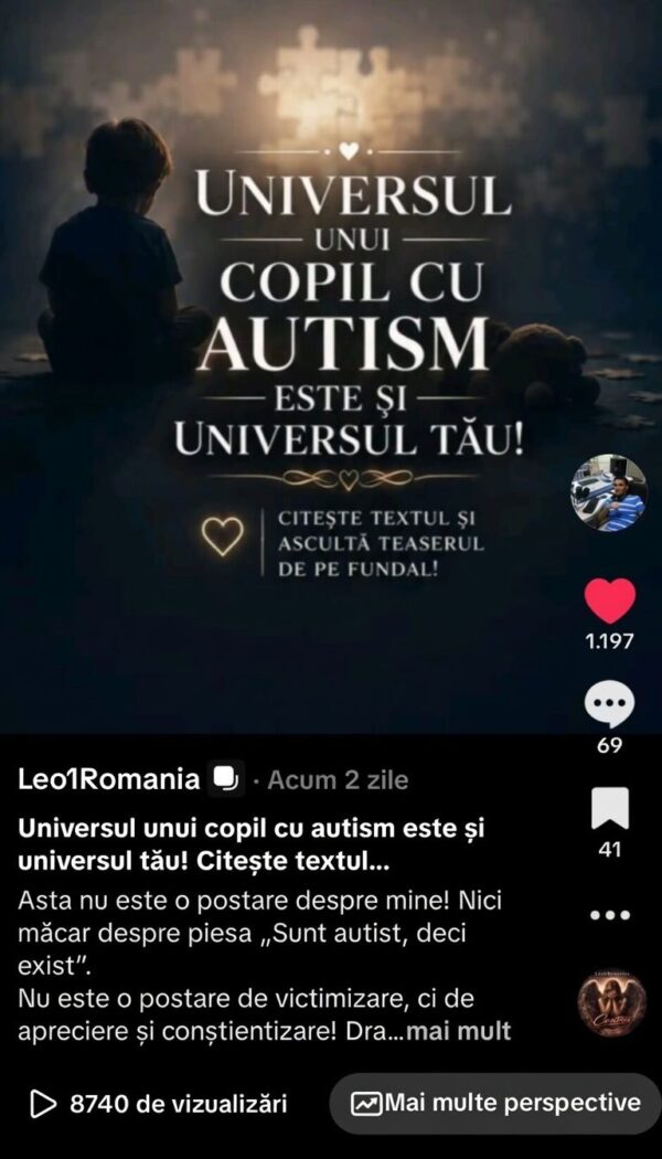 Leo1Romania Universul unui copil cu autism este și universul tău: Strigătul unui manifest care a zguduit TikTok-ul Leo1Romania Universul unui copil cu autism este și universul tău: Strigătul unui manifest care a zguduit TikTok-ul